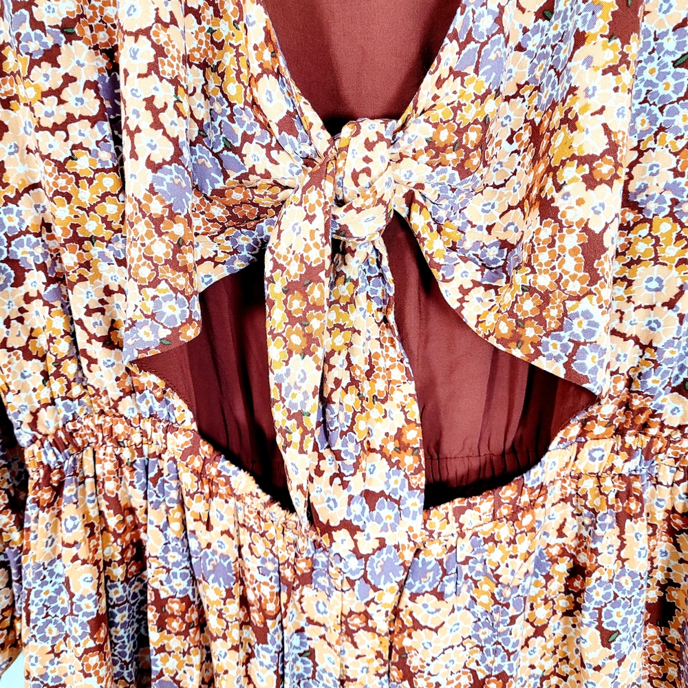 NWT L*SPACE Stay Golden Ditsy Floral Print Cut Out Tie Front Tiered Mini Dress L - Picture 9 of 10